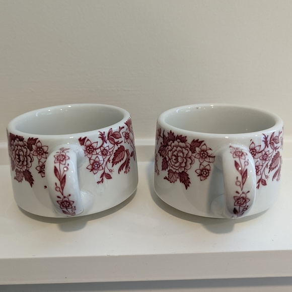 Set of Floral Burgandy and White Ceramic Mugs - Picture 6 of 7